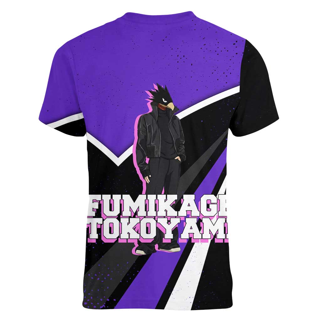 Fumikage Tokoyami My Hero Academia Women V-Neck T-Shirt Anime Grunge Splatter Graphic Style