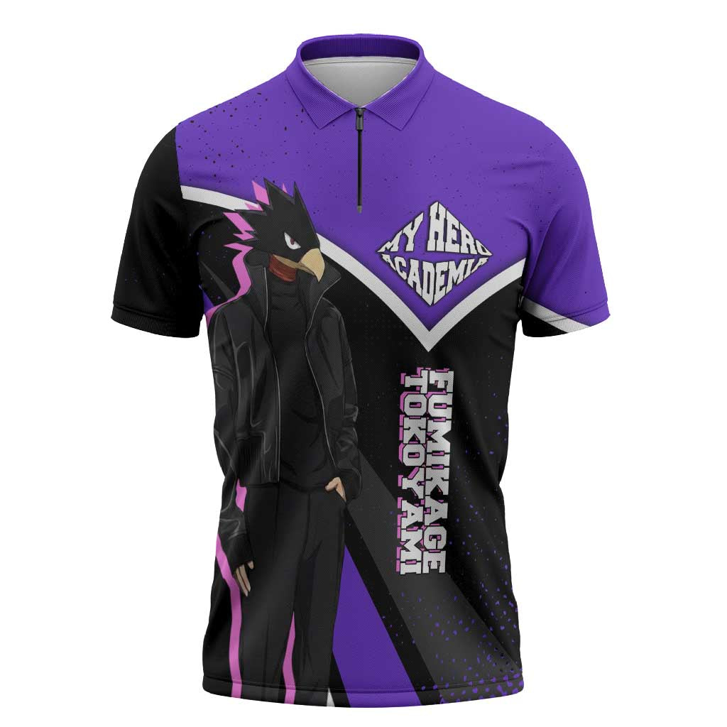Fumikage Tokoyami My Hero Academia Zipper Polo Shirt Anime Grunge Splatter Graphic Style