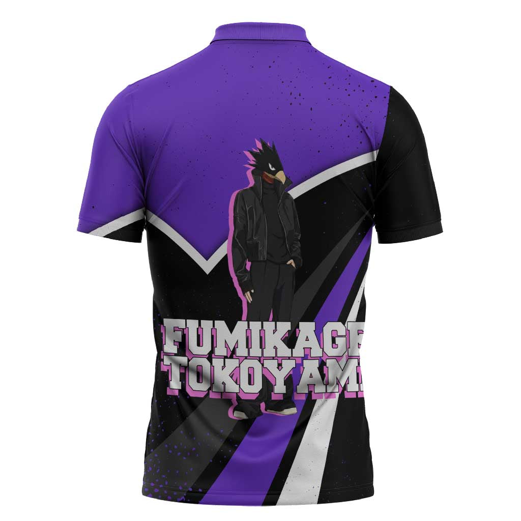 Fumikage Tokoyami My Hero Academia Zipper Polo Shirt Anime Grunge Splatter Graphic Style
