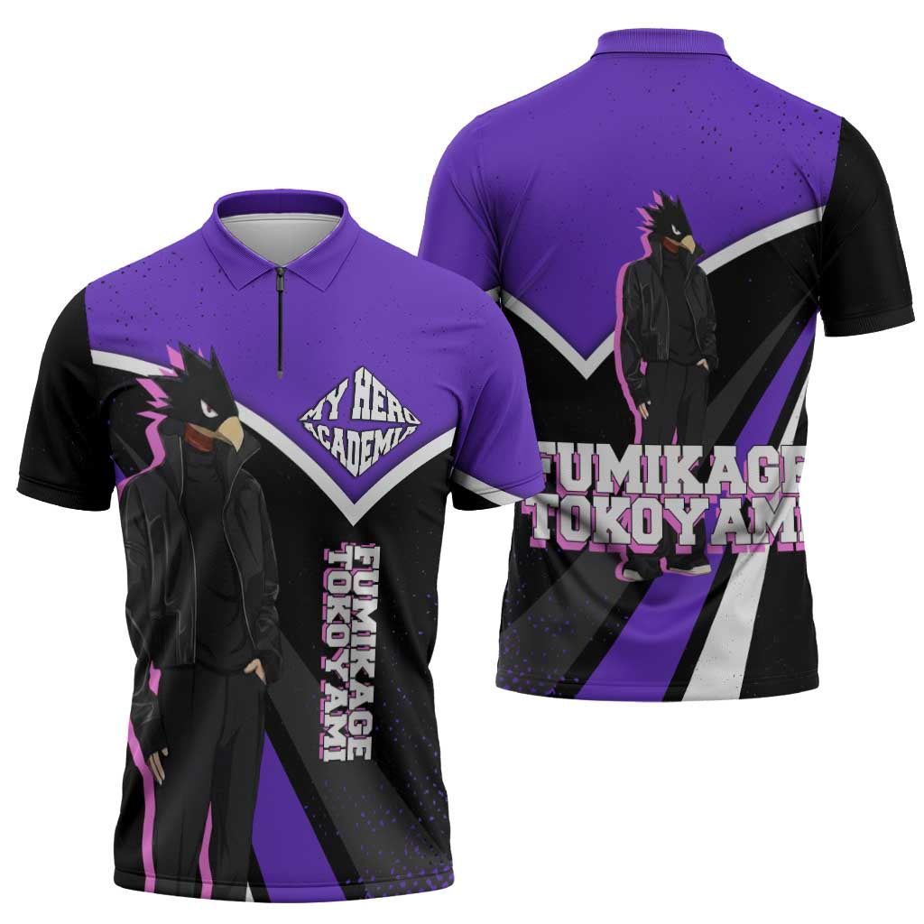 Fumikage Tokoyami My Hero Academia Zipper Polo Shirt Anime Grunge Splatter Graphic Style