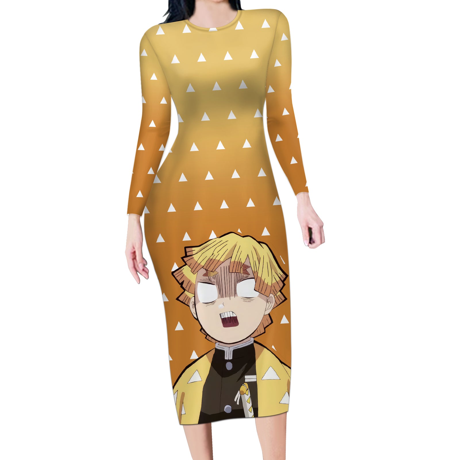 Kimetsu Zenitsu Long Sleeve Bodycon Dress Demon Slayer Anime Funny Style
