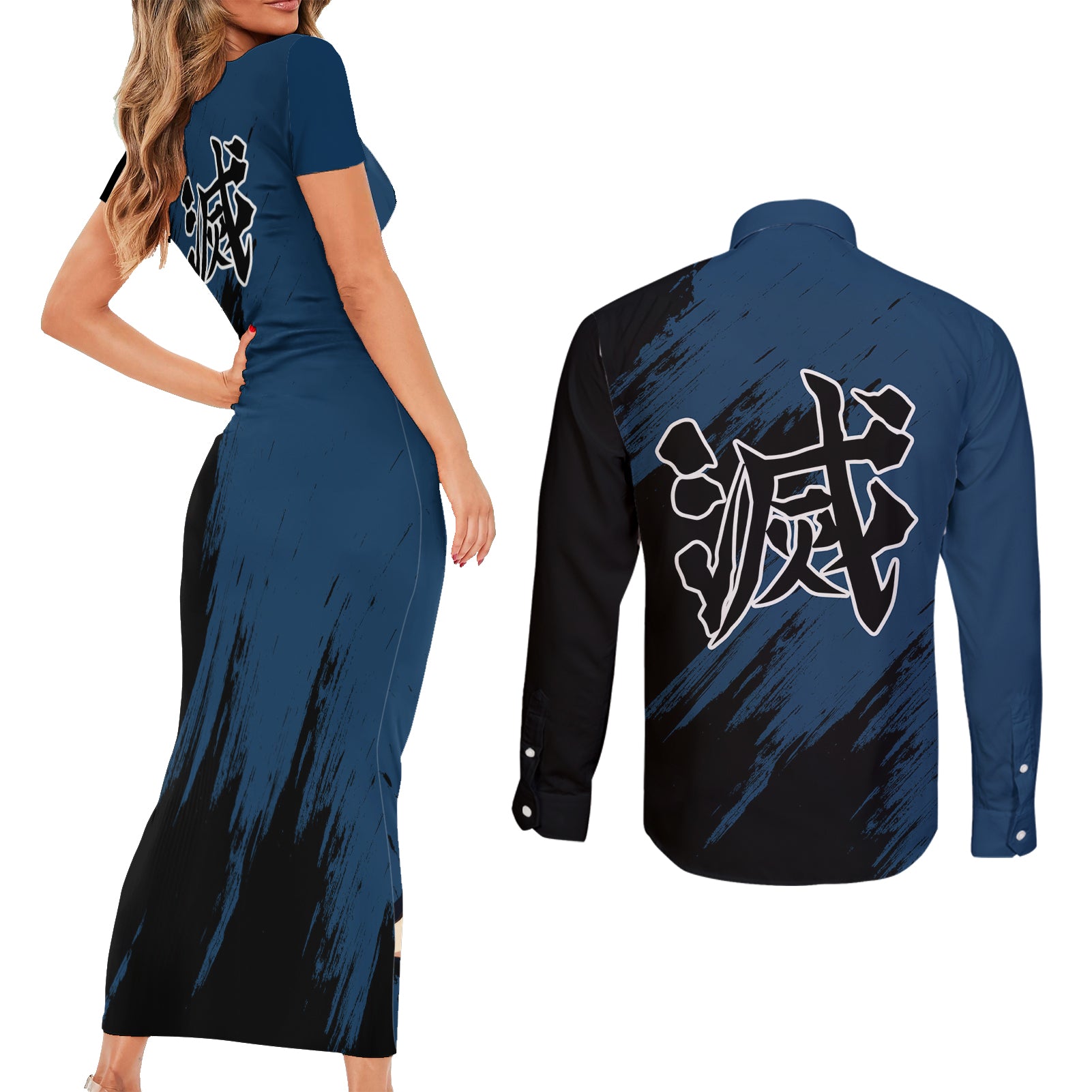 Kimetsu Inosuke Couples Matching Short Sleeve Bodycon Dress and Long Sleeve Button Shirt Demon Slayer