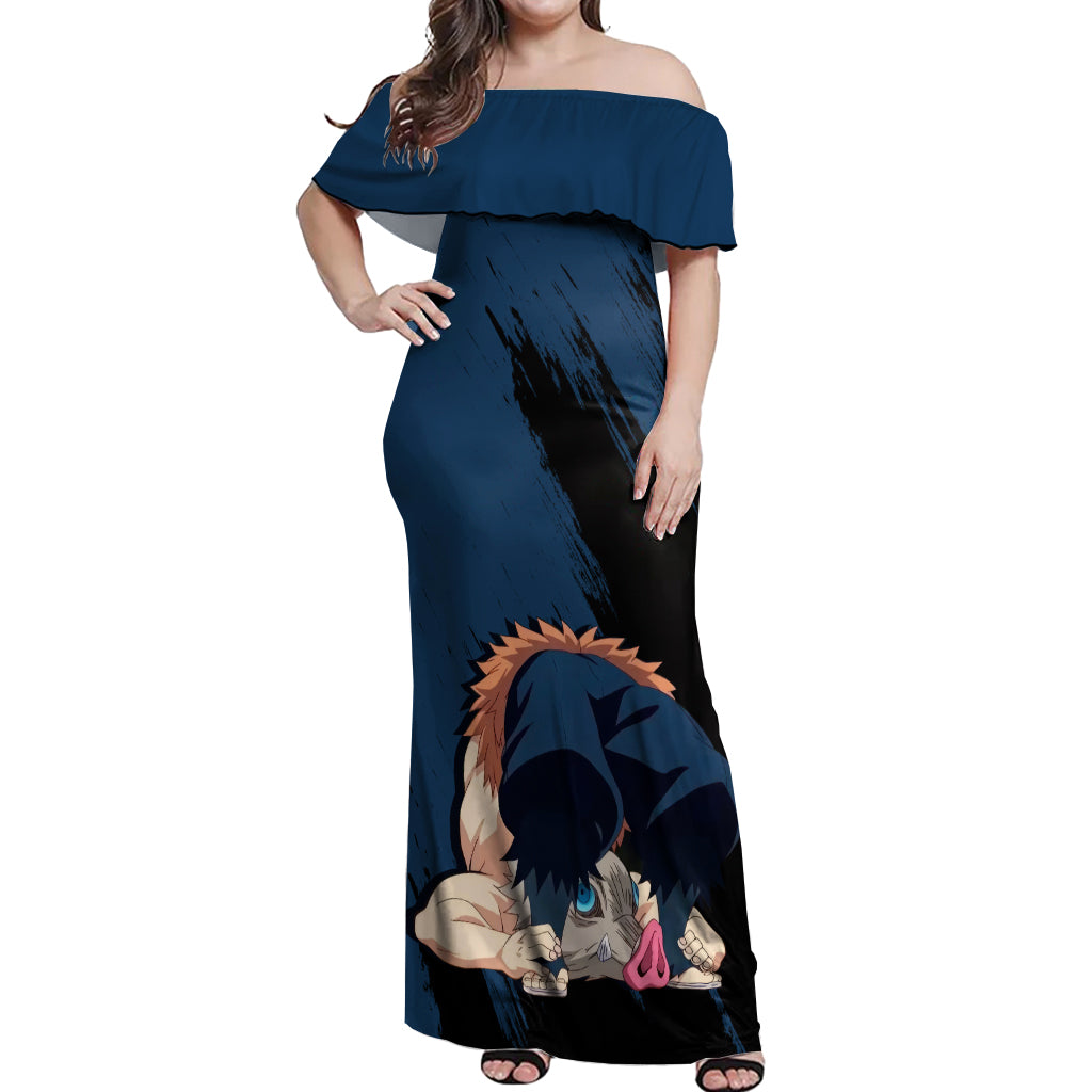 Kimetsu Inosuke Off Shoulder Maxi Dress Demon Slayer