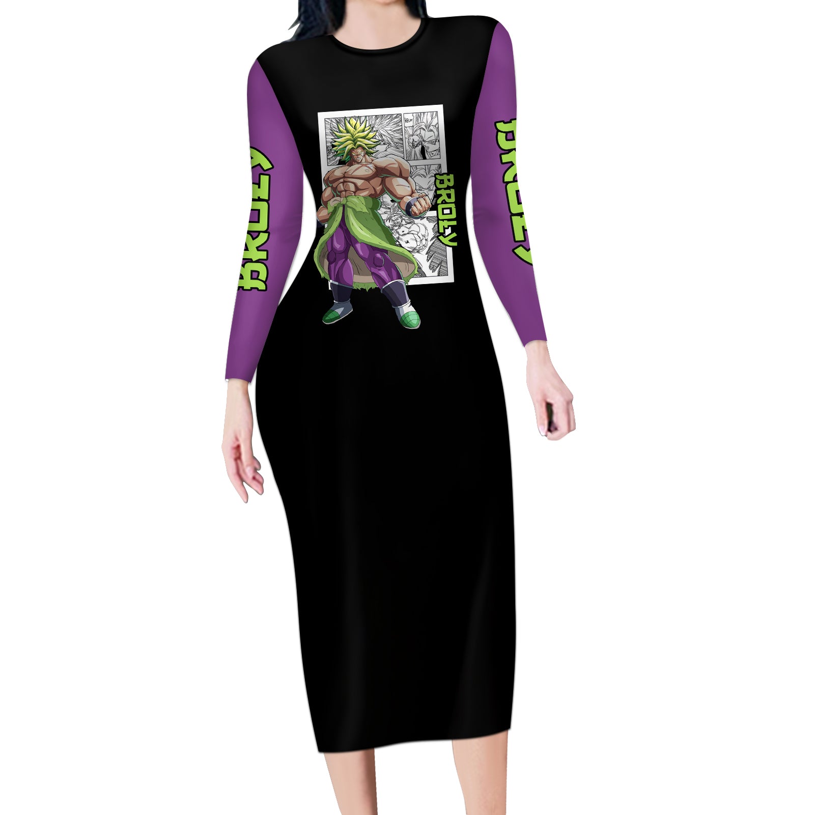 Broly Legendary SSJ Long Sleeve Bodycon Dress Dragon Ball Mix Anime Manga