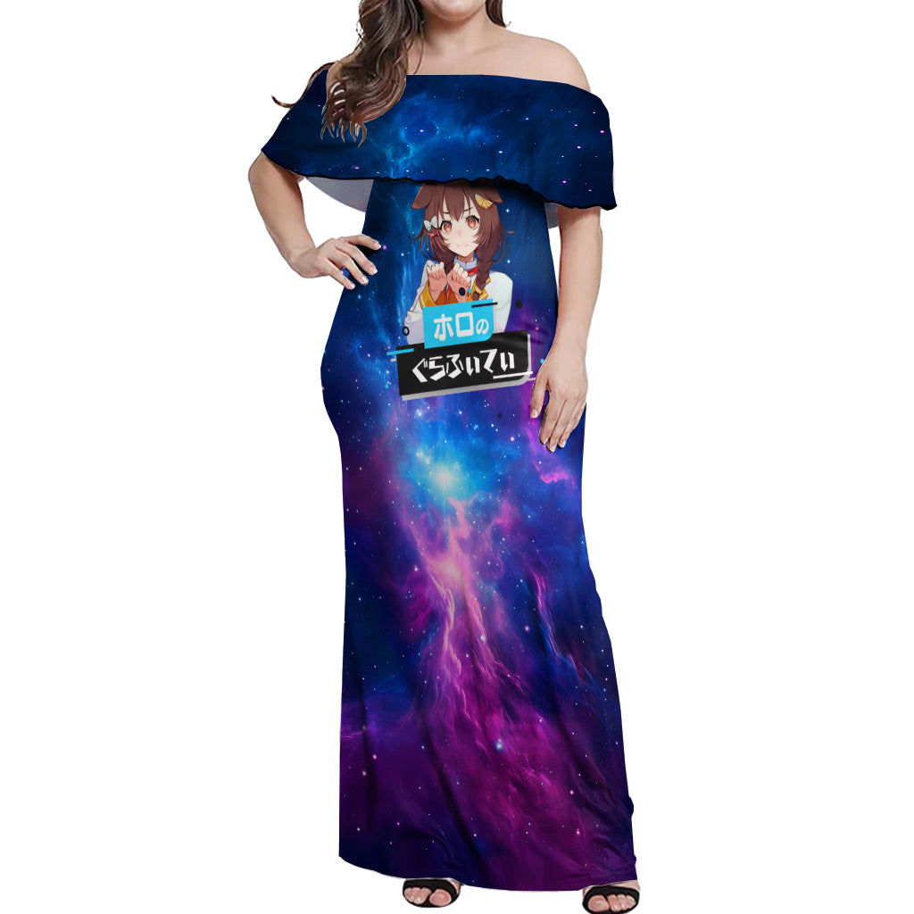 Inugami Korone Holo Live Off Shoulder Maxi Dress Galaxy Style