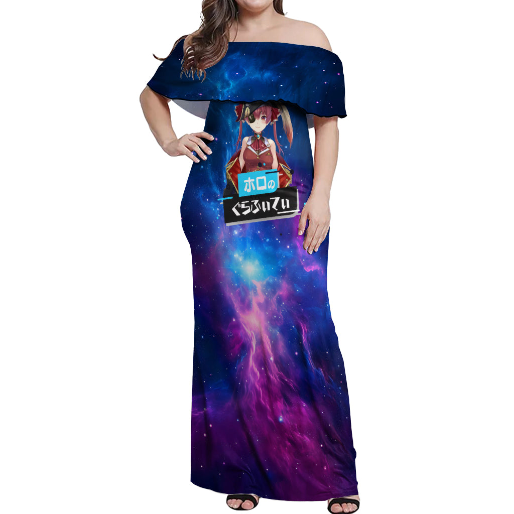 Houshou Marine Holo Live Off Shoulder Maxi Dress Galaxy Style