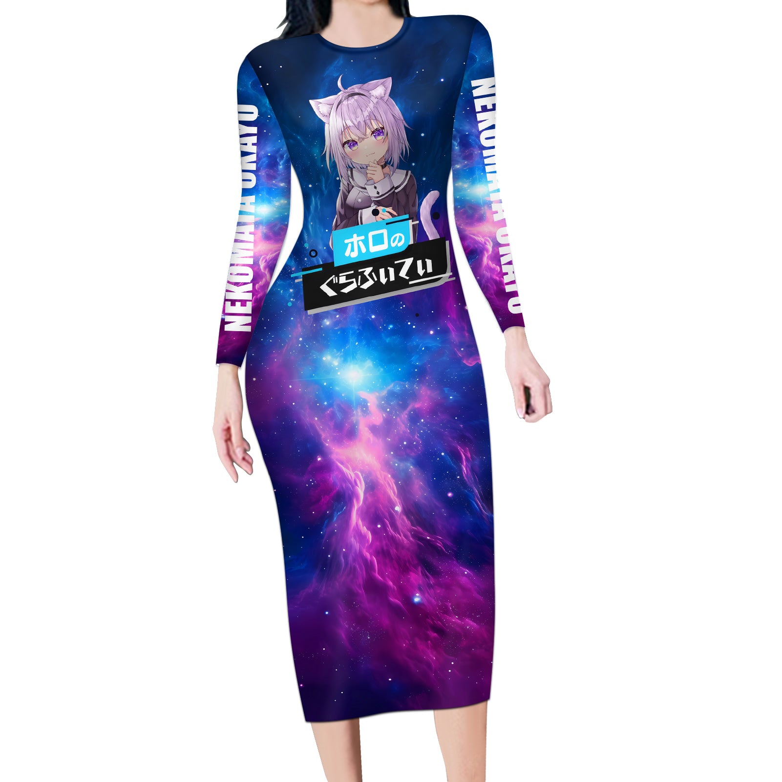 Nekomata Okayu Holo Live Long Sleeve Bodycon Dress Galaxy Style