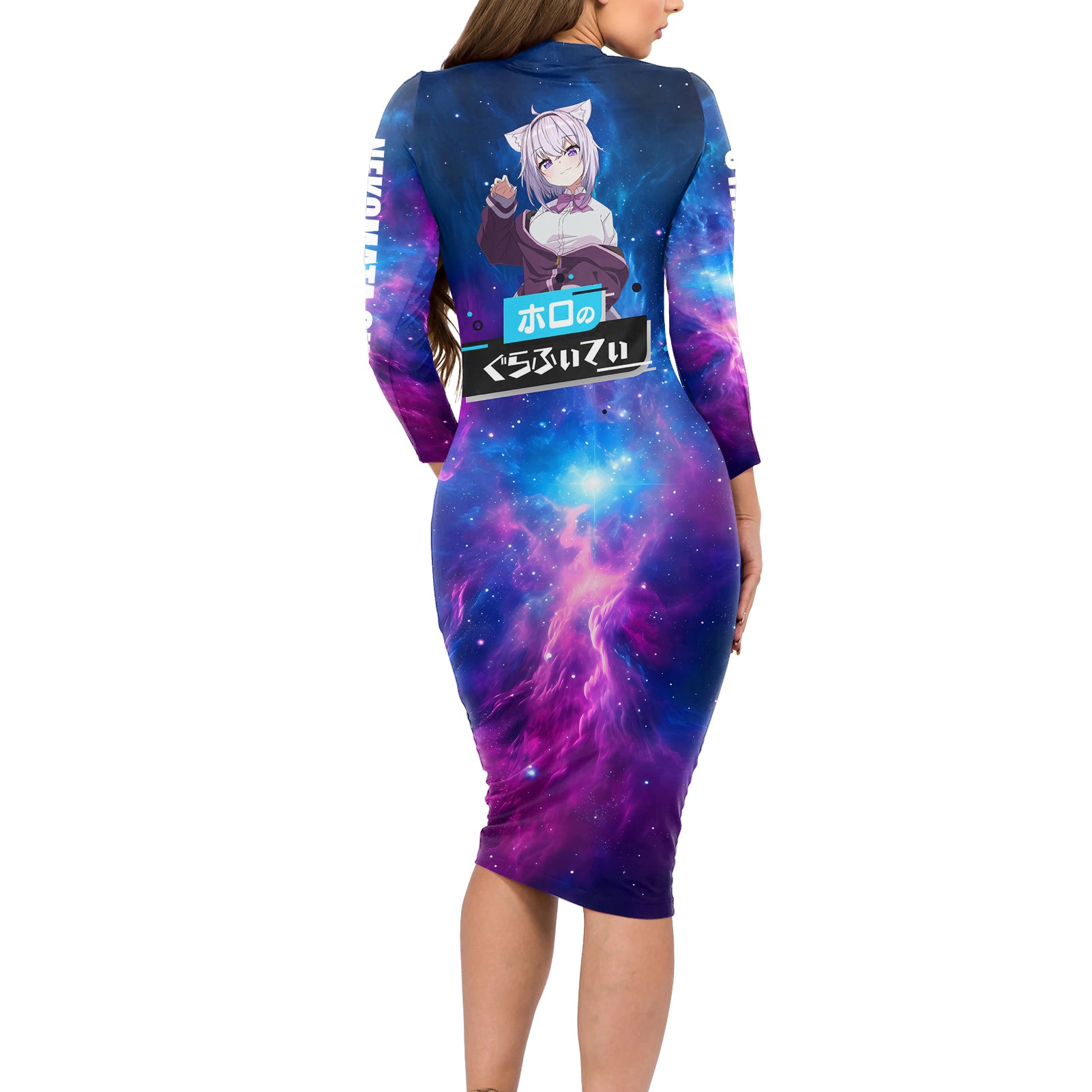 Nekomata Okayu Holo Live Long Sleeve Bodycon Dress Galaxy Style