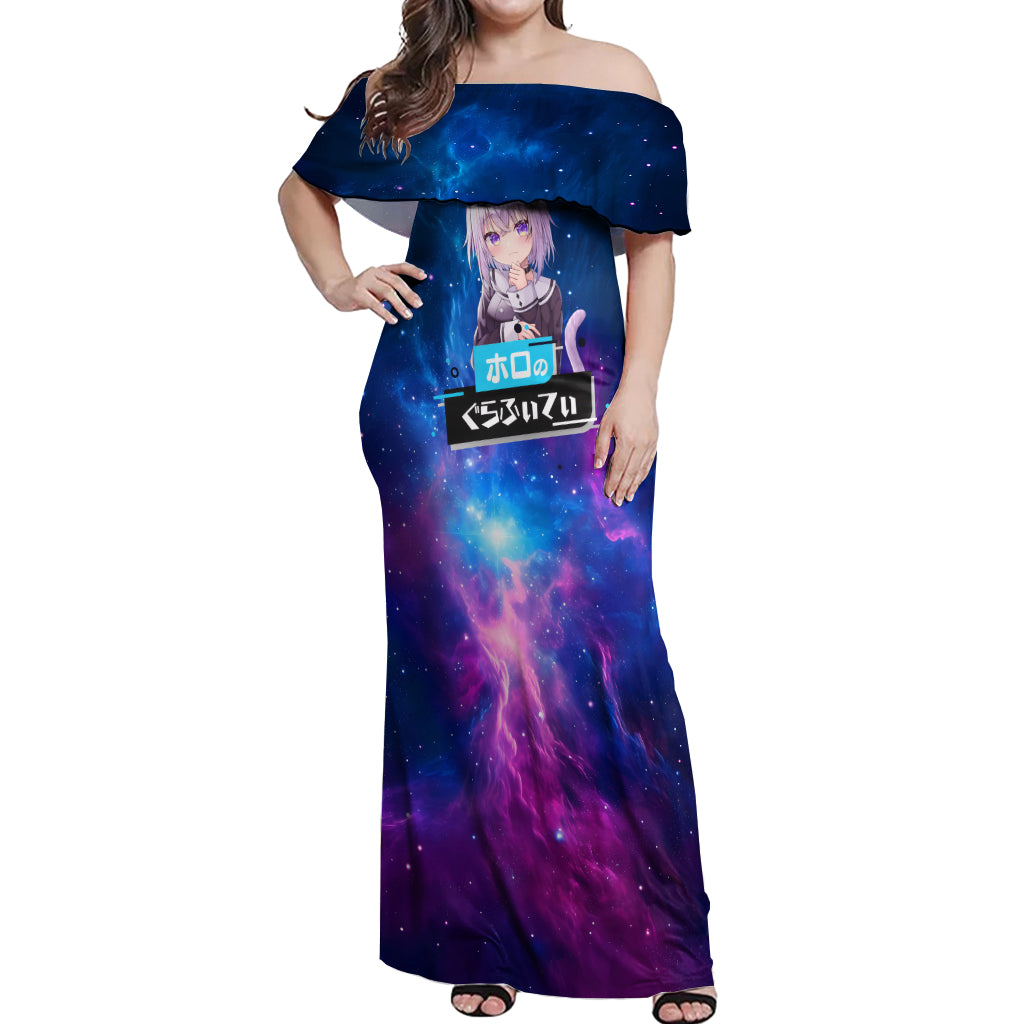 Nekomata Okayu Holo Live Off Shoulder Maxi Dress Galaxy Style