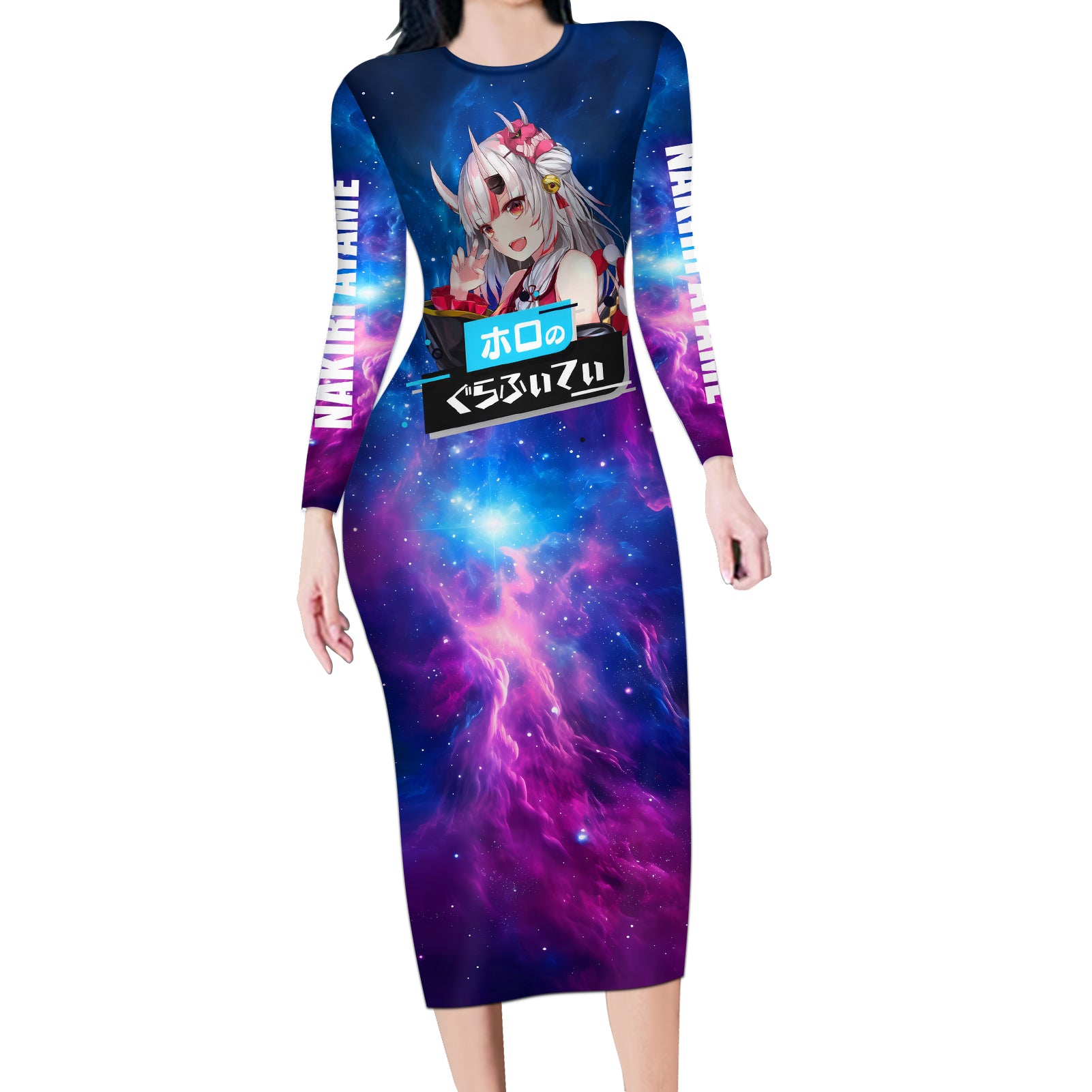 Nakiri Ayame Holo Live Long Sleeve Bodycon Dress Galaxy Style