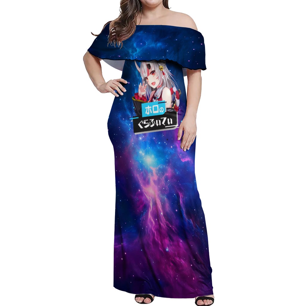 Nakiri Ayame Holo Live Off Shoulder Maxi Dress Galaxy Style