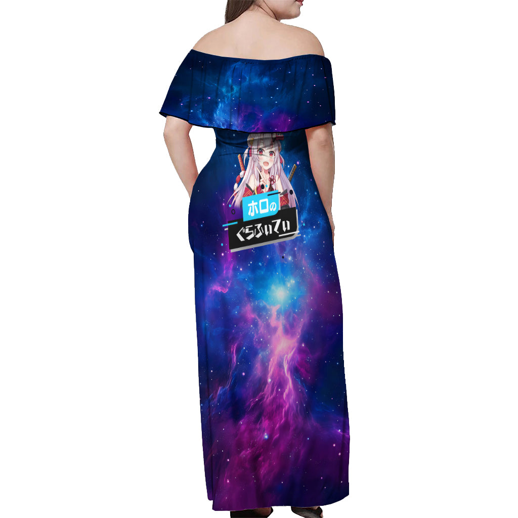 Nakiri Ayame Holo Live Off Shoulder Maxi Dress Galaxy Style