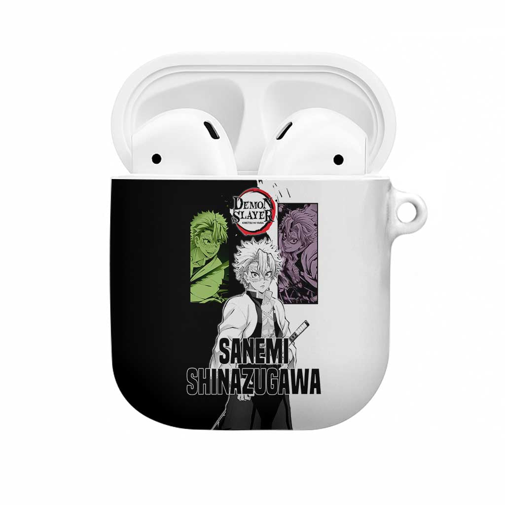 Sanemi Shinazugawa from Demon Slayer AirPods Case with Black and White Split Background and Intense Battle-Ready Manga Style Design - The Mazicc