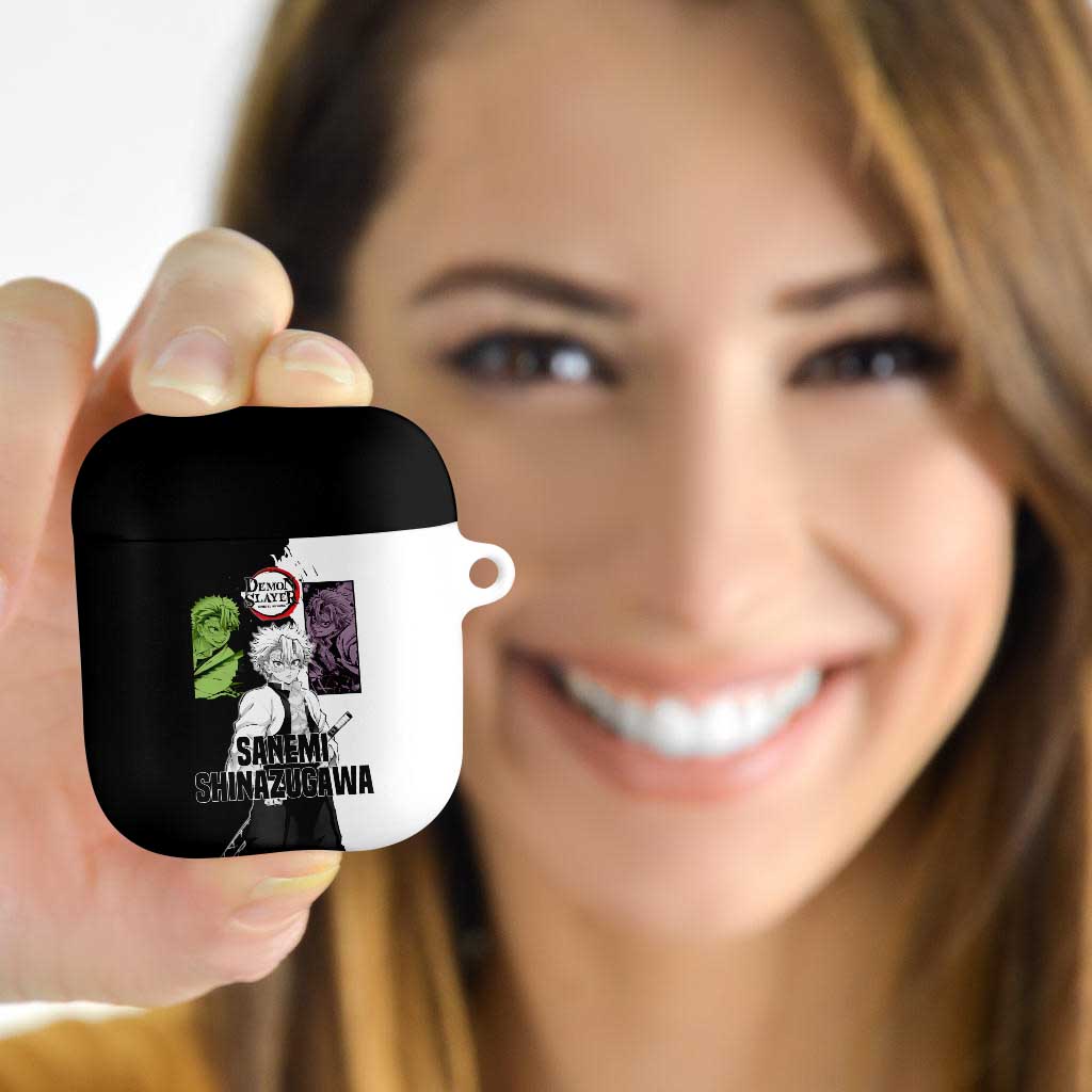Sanemi Shinazugawa from Demon Slayer AirPods Case with Black and White Split Background and Intense Battle-Ready Manga Style Design - The Mazicc