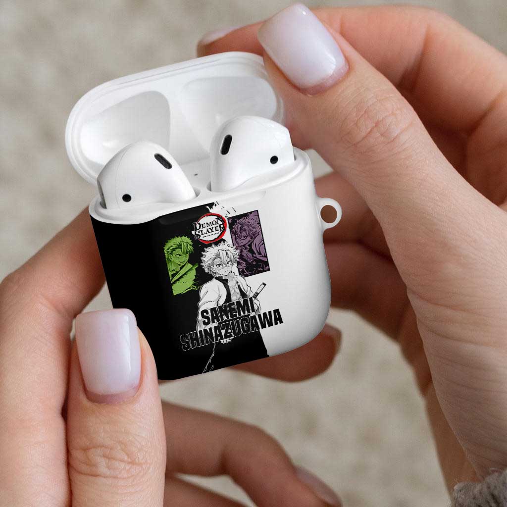 Sanemi Shinazugawa from Demon Slayer AirPods Case with Black and White Split Background and Intense Battle-Ready Manga Style Design - The Mazicc