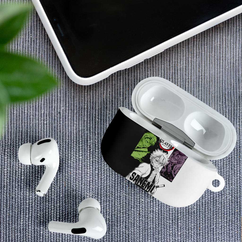 Sanemi Shinazugawa from Demon Slayer AirPods Case with Black and White Split Background and Intense Battle-Ready Manga Style Design - The Mazicc