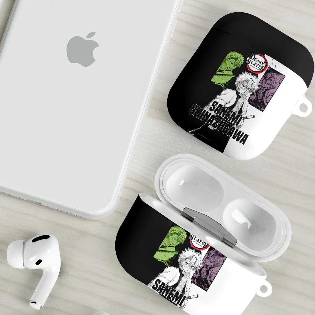 Sanemi Shinazugawa from Demon Slayer AirPods Case with Black and White Split Background and Intense Battle-Ready Manga Style Design - The Mazicc