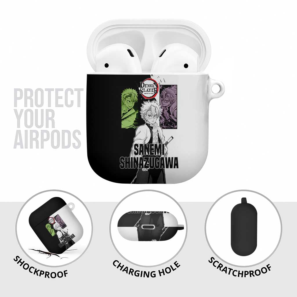 Sanemi Shinazugawa from Demon Slayer AirPods Case with Black and White Split Background and Intense Battle-Ready Manga Style Design - The Mazicc