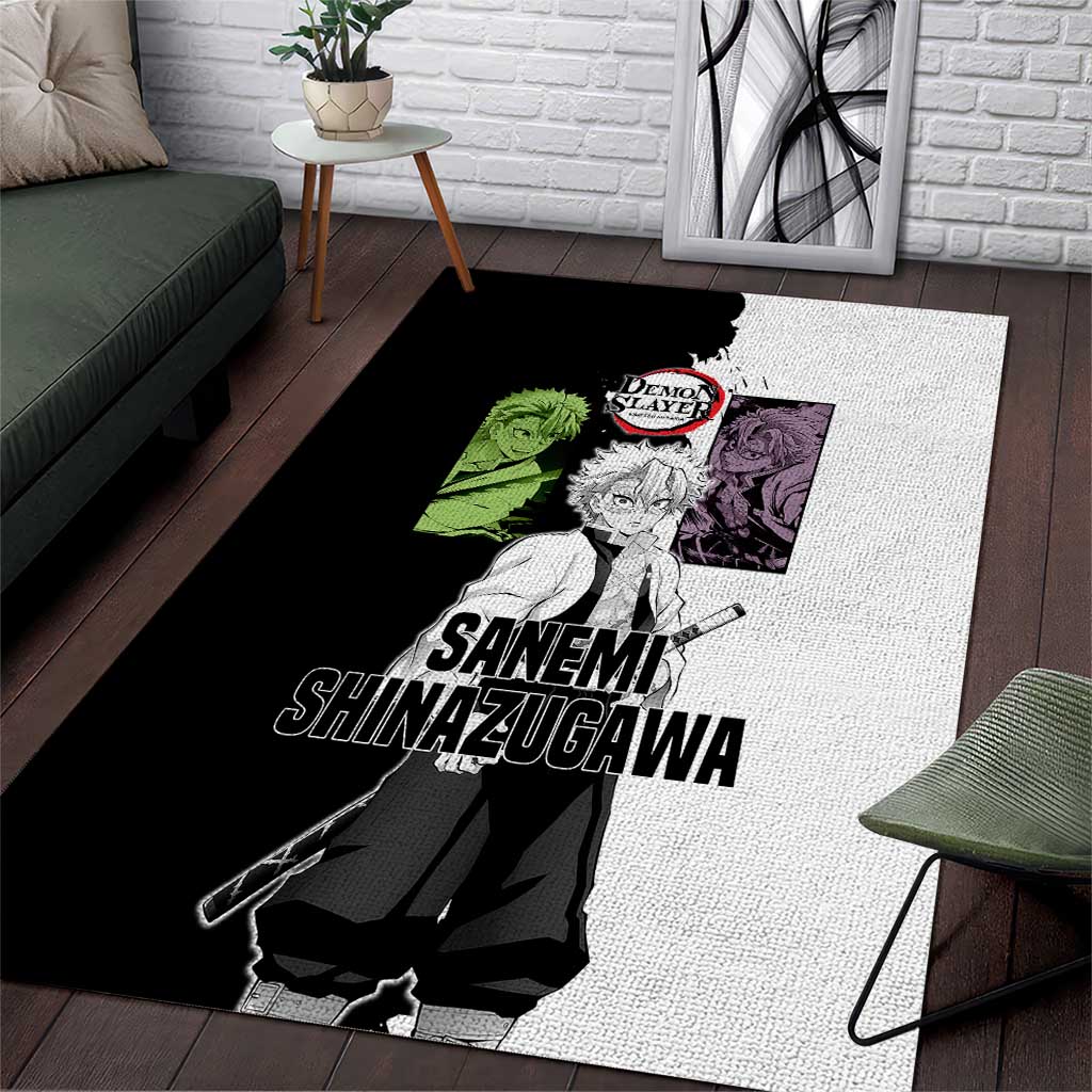 Sanemi Shinazugawa from Demon Slayer Area Rug with Black and White Split Background and Intense Battle-Ready Manga Style Design - The Mazicc