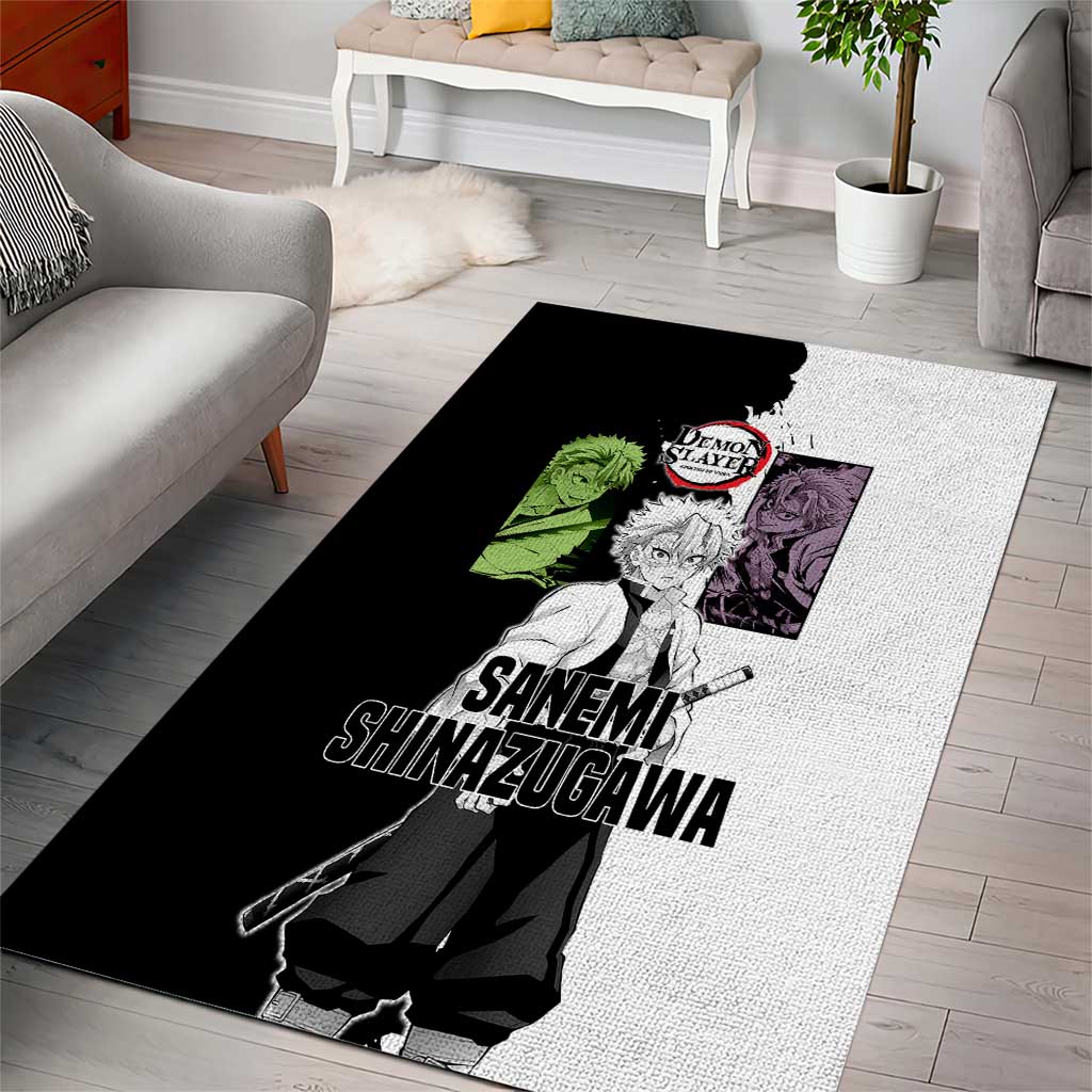 Sanemi Shinazugawa from Demon Slayer Area Rug with Black and White Split Background and Intense Battle-Ready Manga Style Design - The Mazicc