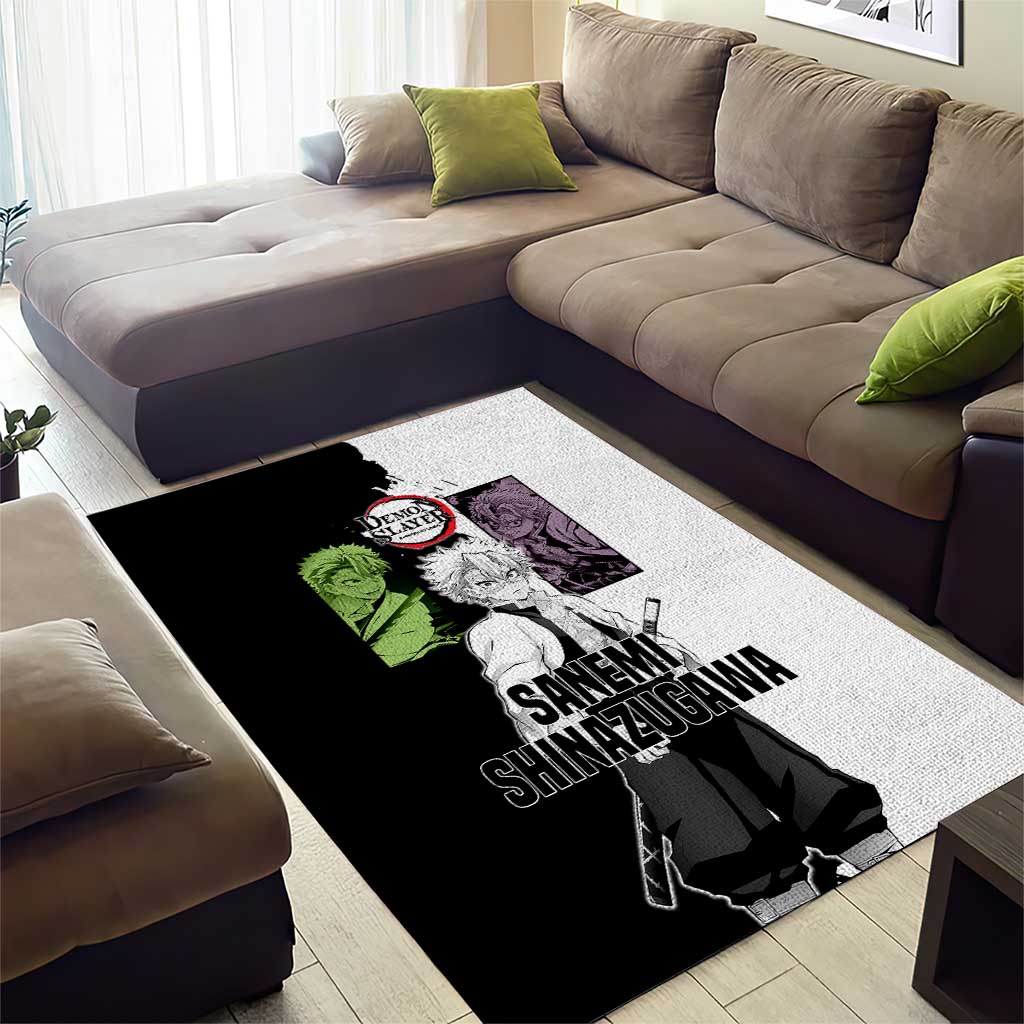 Sanemi Shinazugawa from Demon Slayer Area Rug with Black and White Split Background and Intense Battle-Ready Manga Style Design - The Mazicc