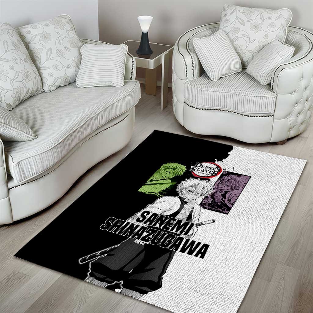 Sanemi Shinazugawa from Demon Slayer Area Rug with Black and White Split Background and Intense Battle-Ready Manga Style Design - The Mazicc
