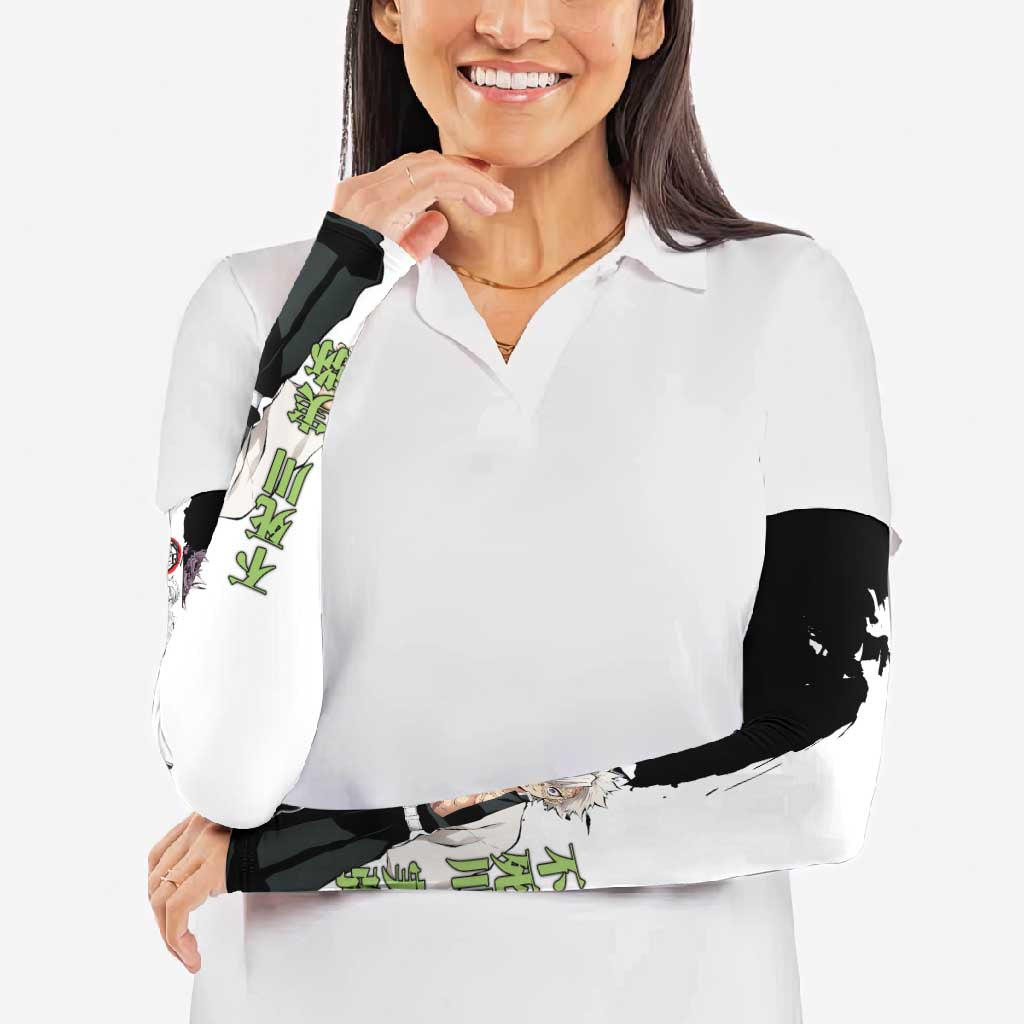 Sanemi Shinazugawa from Demon Slayer Arm Sleeves with Black and White Split Background and Intense Battle-Ready Manga Style Design - The Mazicc