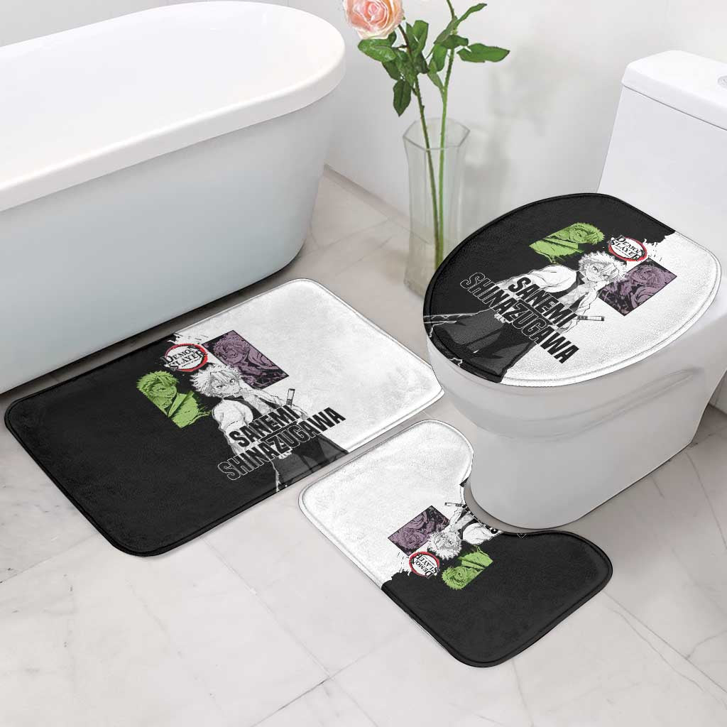 Sanemi Shinazugawa from Demon Slayer Bathroom Set with Black and White Split Background and Intense Battle-Ready Manga Style Design - The Mazicc