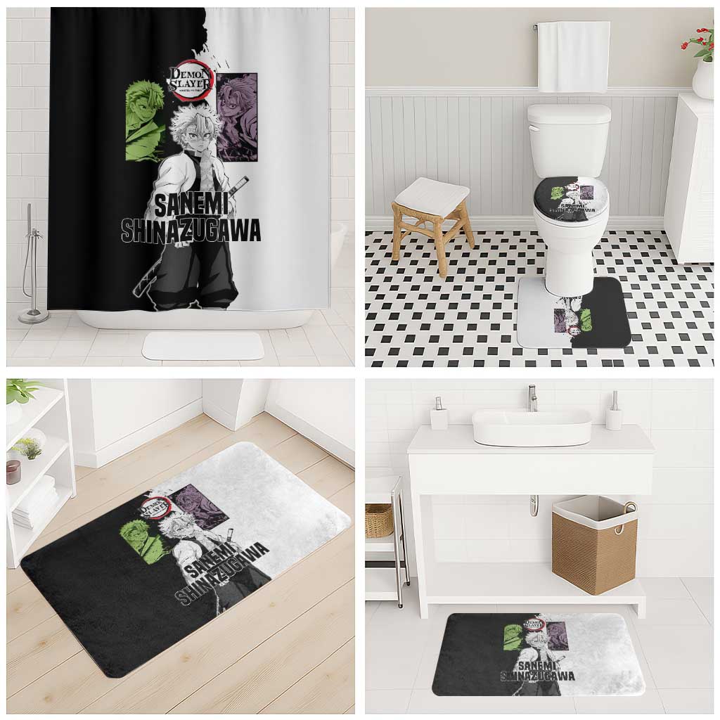 Sanemi Shinazugawa from Demon Slayer Bathroom Set with Black and White Split Background and Intense Battle-Ready Manga Style Design - The Mazicc