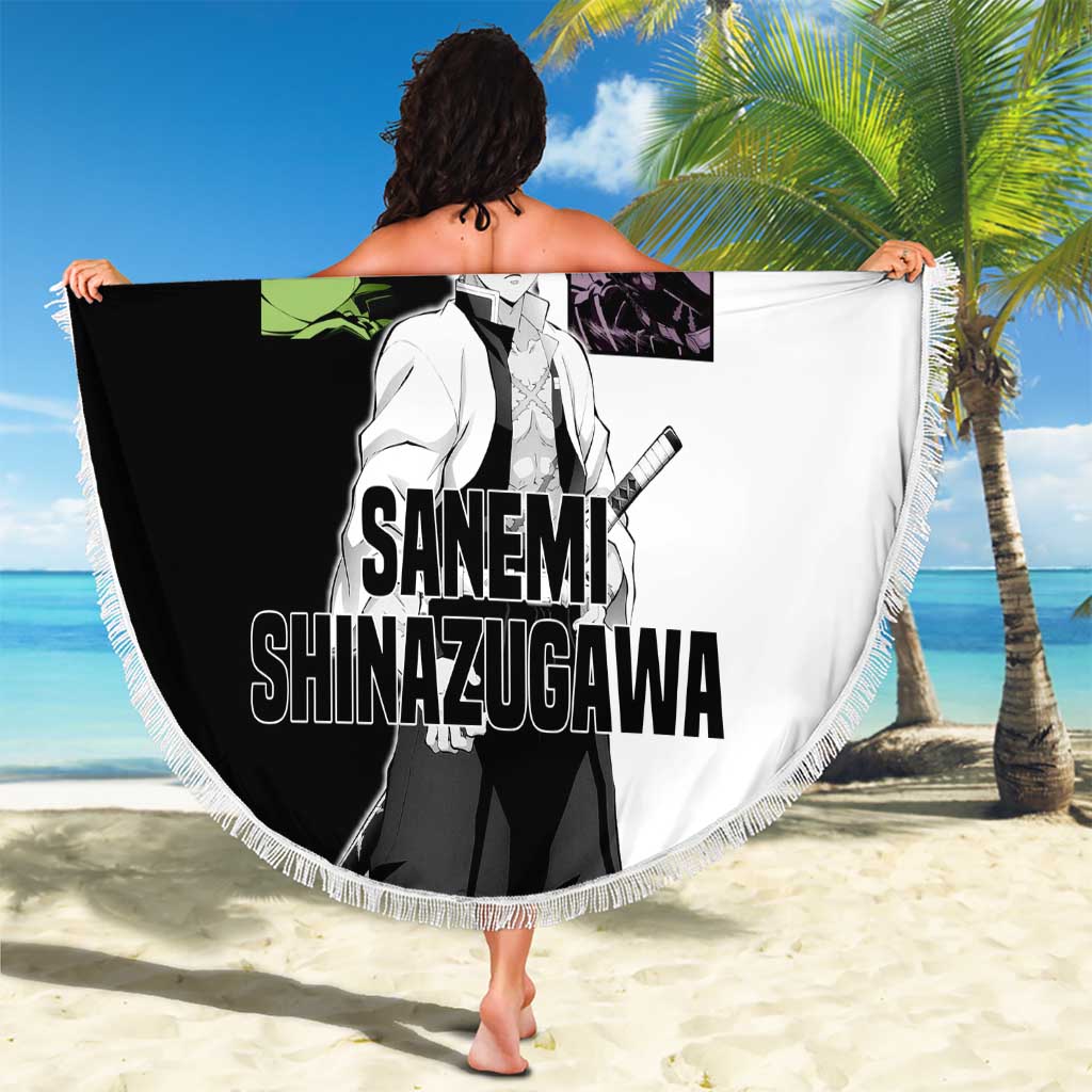 Sanemi Shinazugawa from Demon Slayer Beach Blanket with Black and White Split Background and Intense Battle-Ready Manga Style Design - The Mazicc
