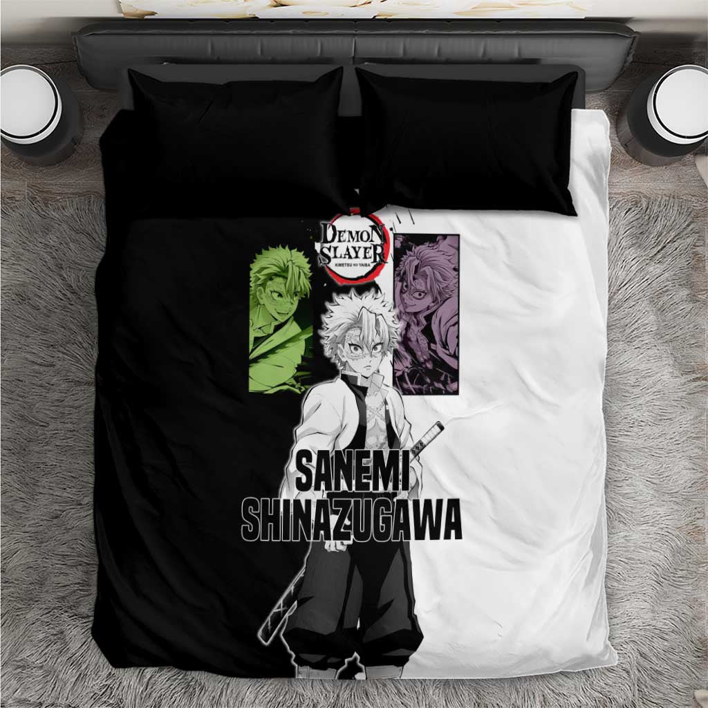 Sanemi Shinazugawa from Demon Slayer Bedding Set with Black and White Split Background and Intense Battle-Ready Manga Style Design - The Mazicc