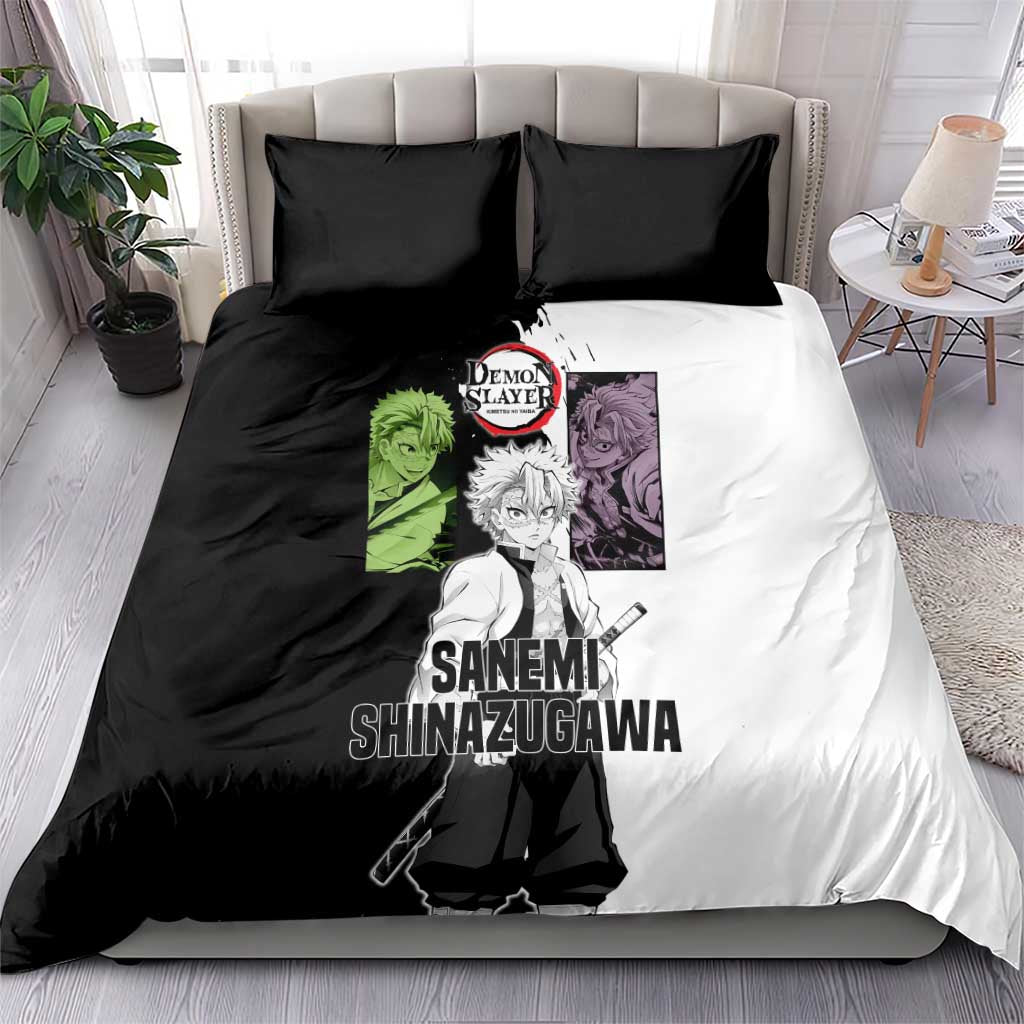 Sanemi Shinazugawa from Demon Slayer Bedding Set with Black and White Split Background and Intense Battle-Ready Manga Style Design - The Mazicc