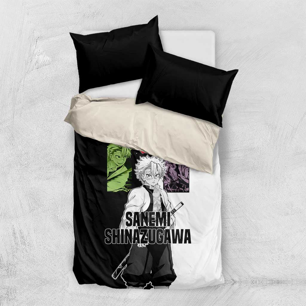 Sanemi Shinazugawa from Demon Slayer Bedding Set with Black and White Split Background and Intense Battle-Ready Manga Style Design - The Mazicc