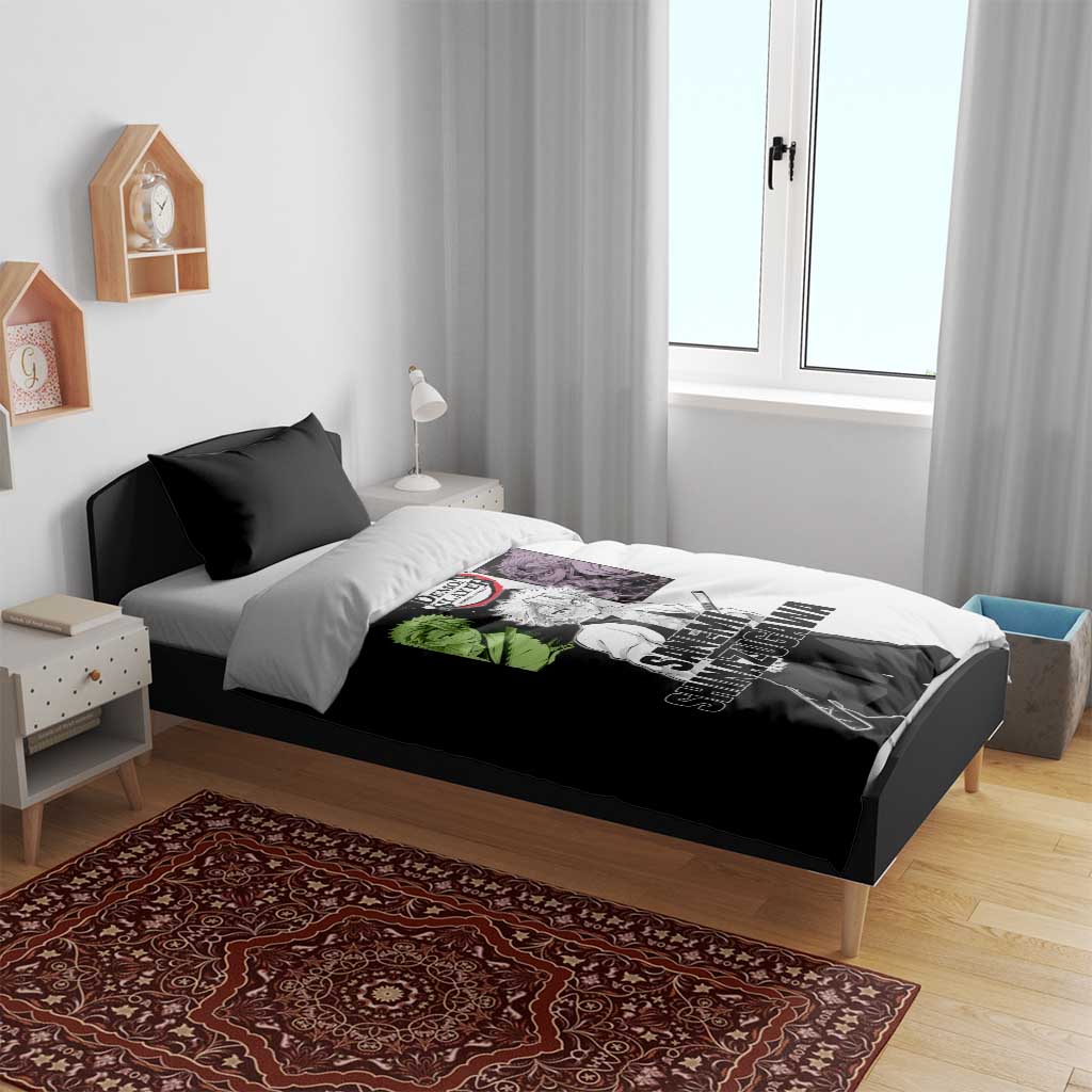 Sanemi Shinazugawa from Demon Slayer Bedding Set with Black and White Split Background and Intense Battle-Ready Manga Style Design - The Mazicc