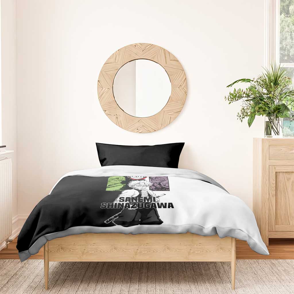 Sanemi Shinazugawa from Demon Slayer Bedding Set with Black and White Split Background and Intense Battle-Ready Manga Style Design - The Mazicc