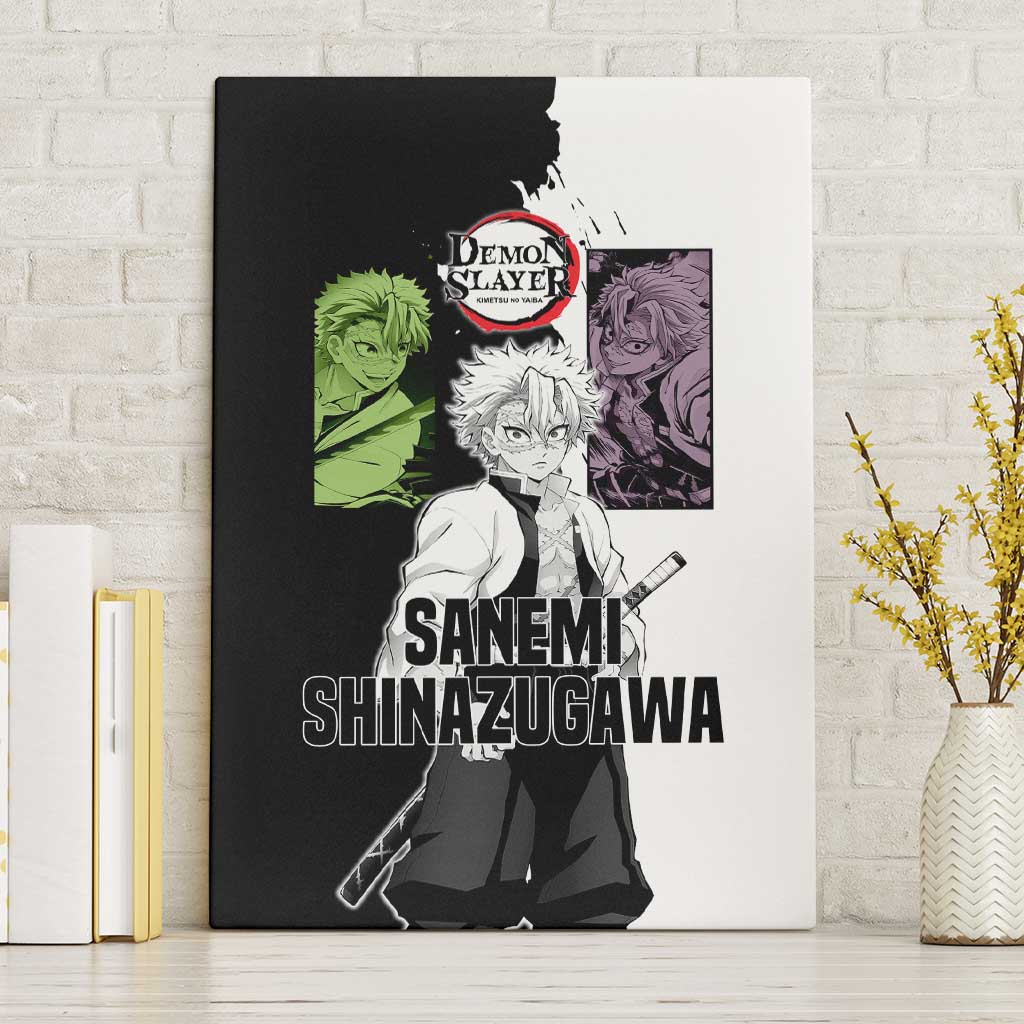 Sanemi Shinazugawa from Demon Slayer Canvas Wall Art with Black and White Split Background and Intense Battle-Ready Manga Style Design - The Mazicc