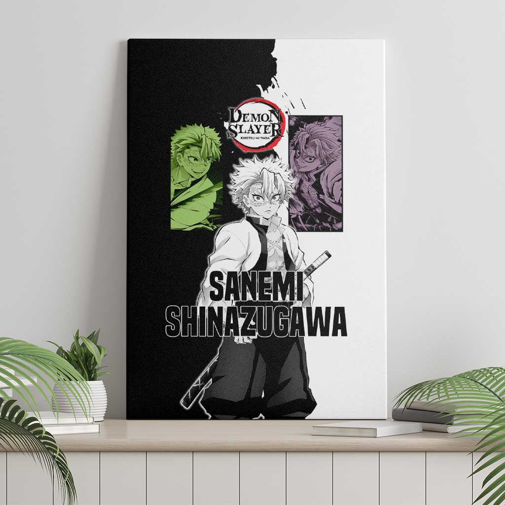 Sanemi Shinazugawa from Demon Slayer Canvas Wall Art with Black and White Split Background and Intense Battle-Ready Manga Style Design - The Mazicc