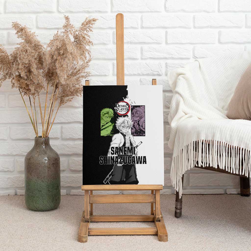 Sanemi Shinazugawa from Demon Slayer Canvas Wall Art with Black and White Split Background and Intense Battle-Ready Manga Style Design - The Mazicc