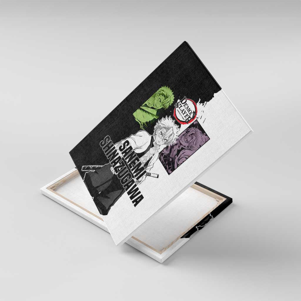 Sanemi Shinazugawa from Demon Slayer Canvas Wall Art with Black and White Split Background and Intense Battle-Ready Manga Style Design - The Mazicc
