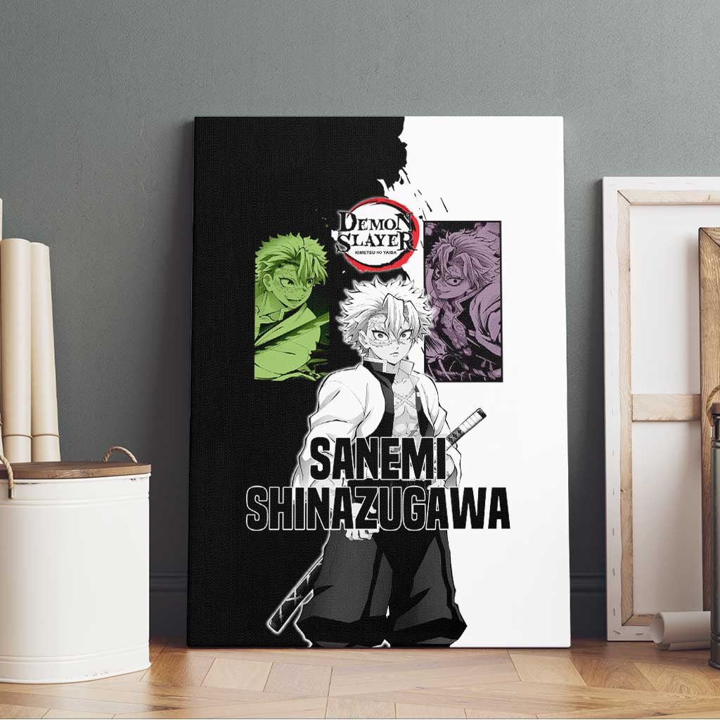 Sanemi Shinazugawa from Demon Slayer Canvas Wall Art with Black and White Split Background and Intense Battle-Ready Manga Style Design - The Mazicc