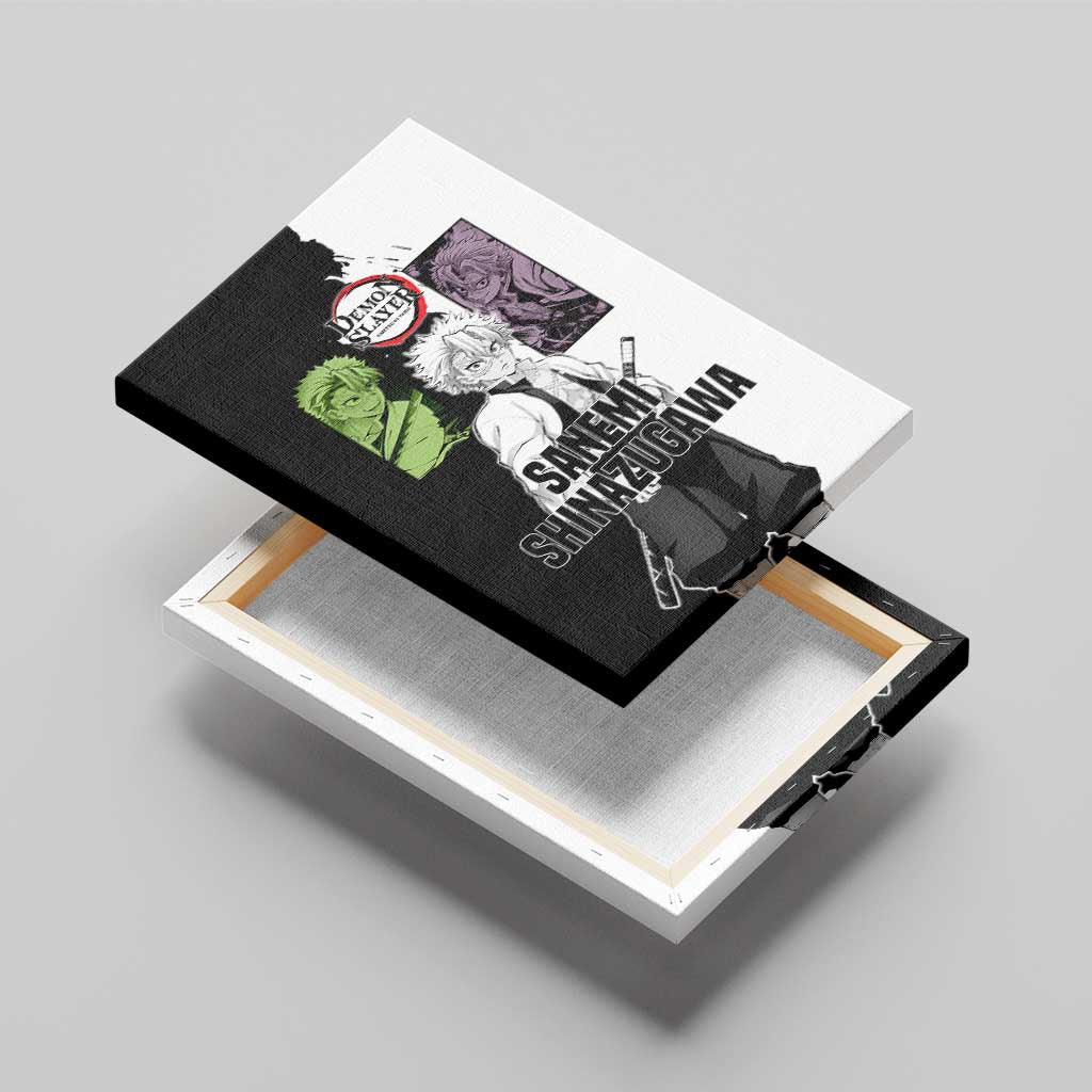 Sanemi Shinazugawa from Demon Slayer Canvas Wall Art with Black and White Split Background and Intense Battle-Ready Manga Style Design - The Mazicc