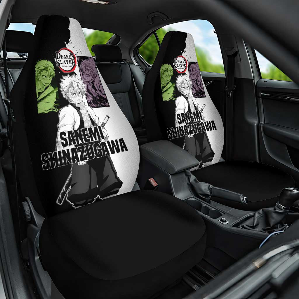 Sanemi Shinazugawa from Demon Slayer Car Seat Cover with Black and White Split Background and Intense Battle-Ready Manga Style Design - The Mazicc