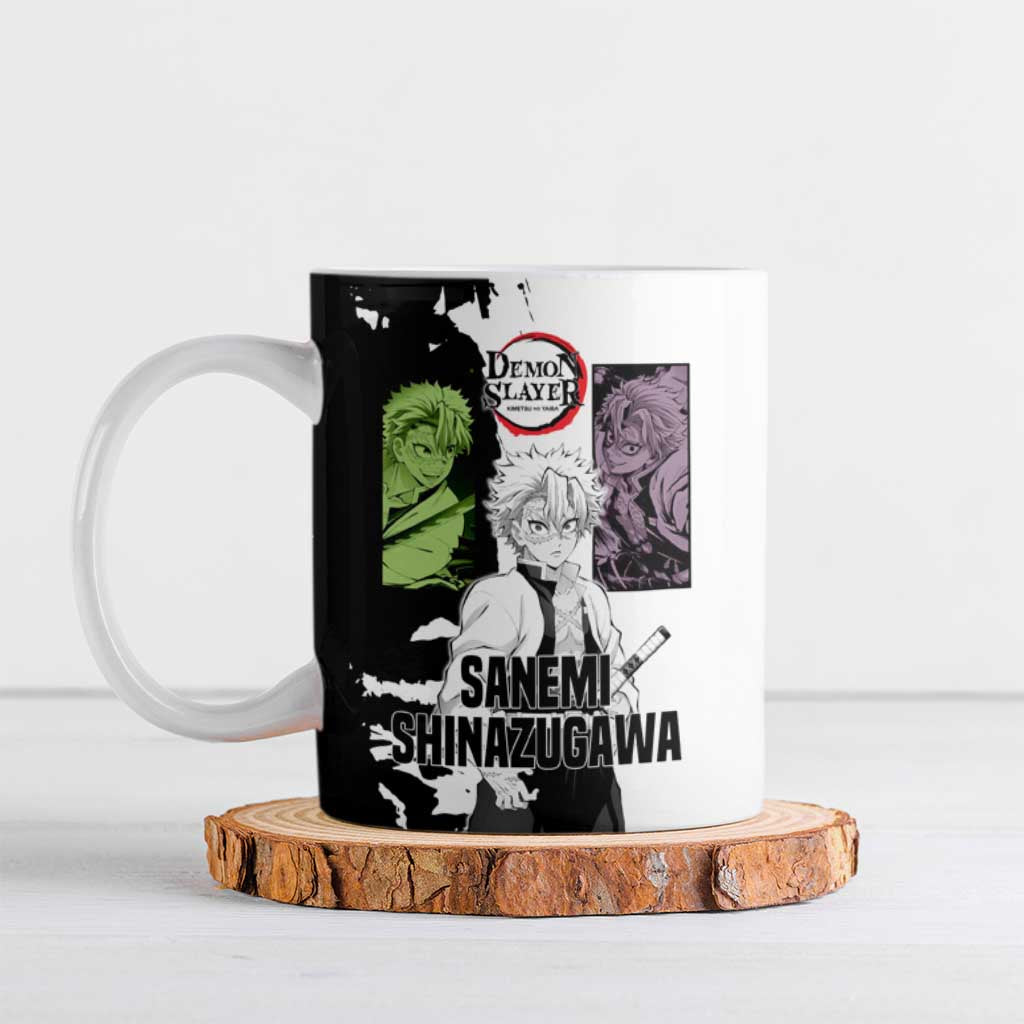 Sanemi Shinazugawa from Demon Slayer Ceramic Mug with Black and White Split Background and Intense Battle-Ready Manga Style Design - The Mazicc