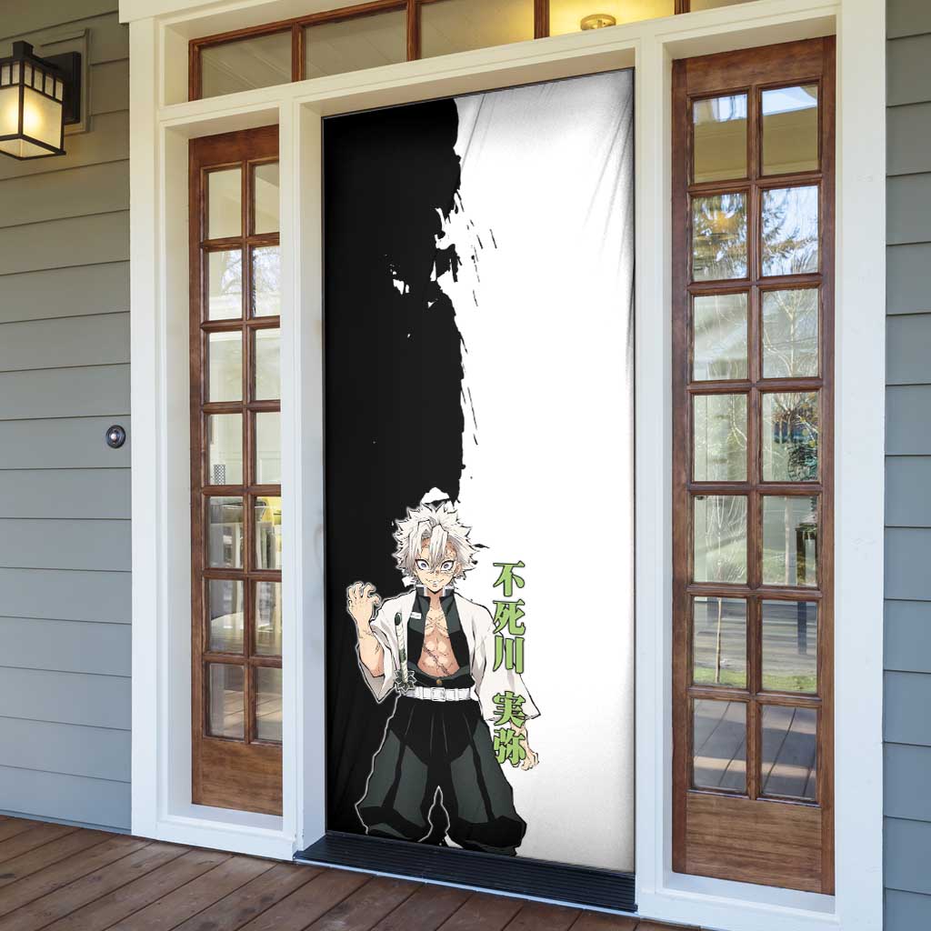 Sanemi Shinazugawa from Demon Slayer Door Cover with Black and White Split Background and Intense Battle-Ready Manga Style Design - The Mazicc