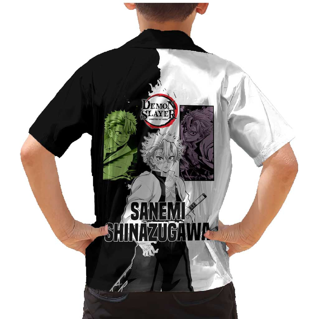 Sanemi Shinazugawa from Demon Slayer Family Matching Mermaid Dress and Hawaiian Shirt with Black and White Split Background and Intense Battle-Ready Manga Style Design - The Mazicc