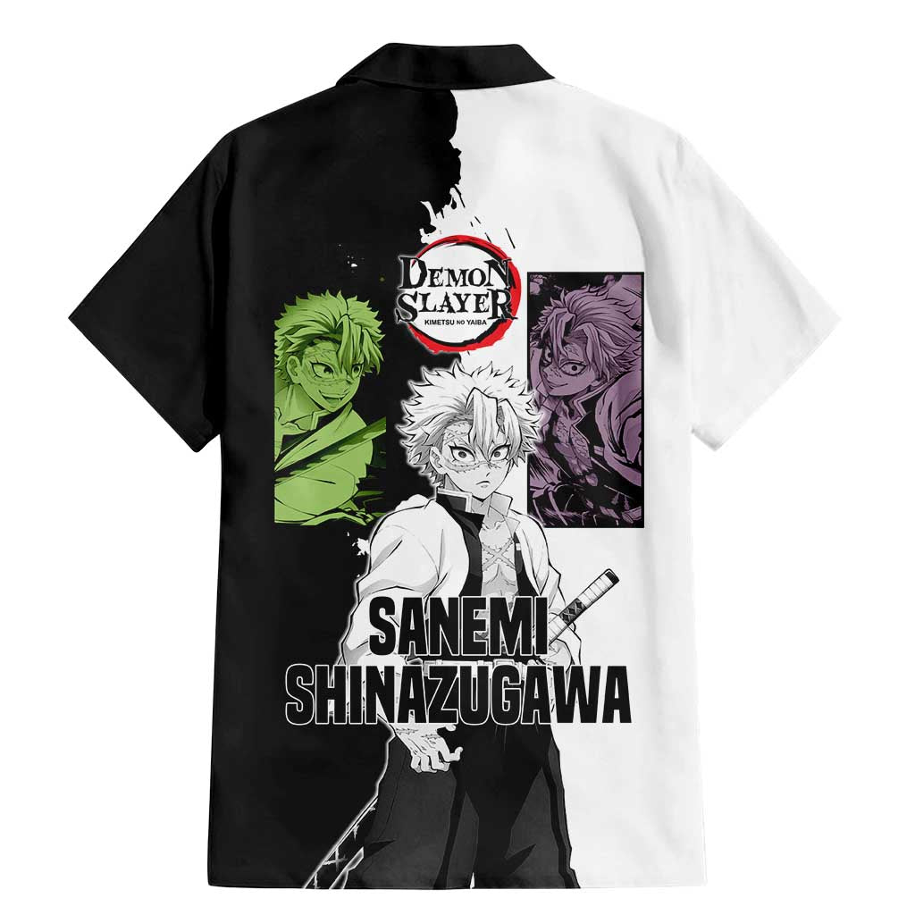 Sanemi Shinazugawa from Demon Slayer Family Matching Mermaid Dress and Hawaiian Shirt with Black and White Split Background and Intense Battle-Ready Manga Style Design - The Mazicc