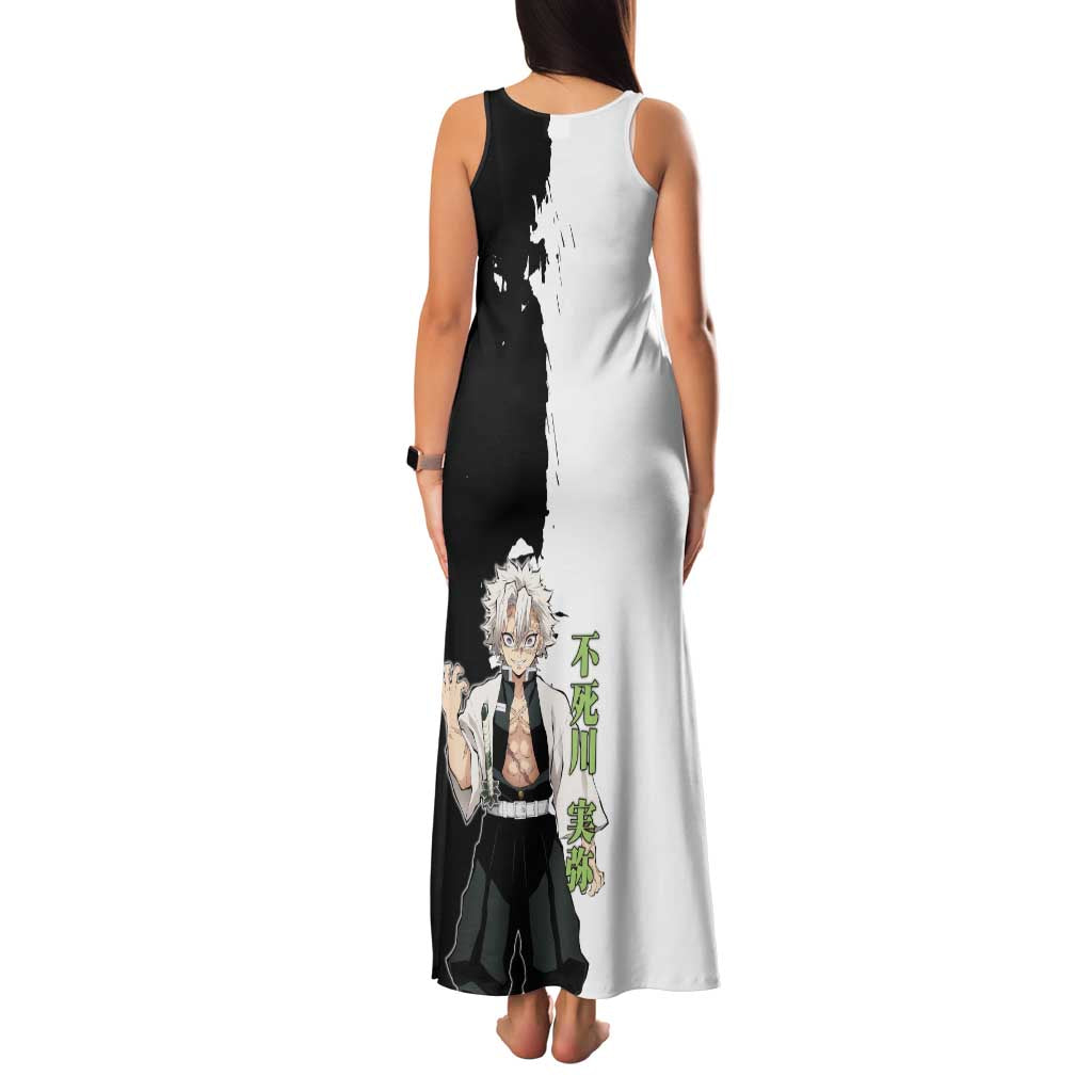Sanemi Shinazugawa from Demon Slayer Family Matching Tank Maxi Dress and Hawaiian Shirt with Black and White Split Background and Intense Battle-Ready Manga Style Design - The Mazicc
