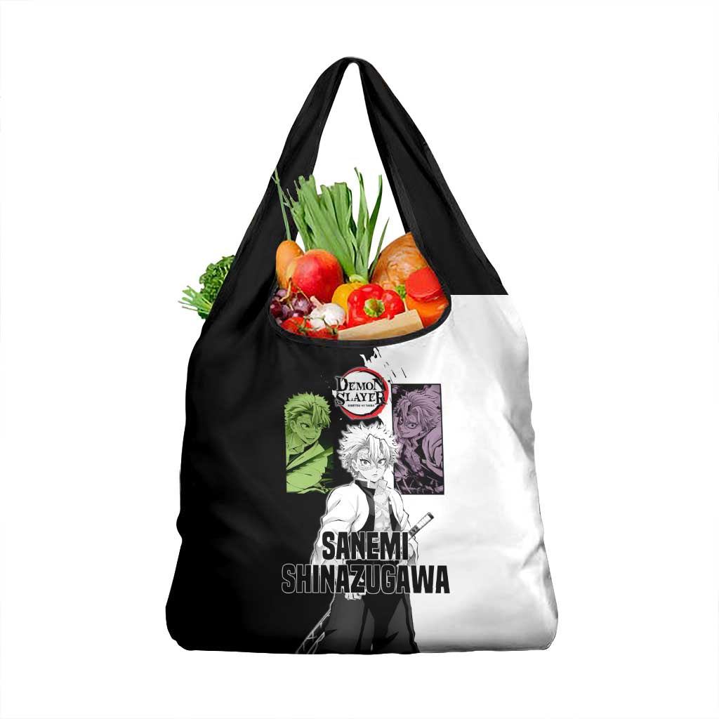 Sanemi Shinazugawa from Demon Slayer Grocery Bag with Black and White Split Background and Intense Battle-Ready Manga Style Design - The Mazicc