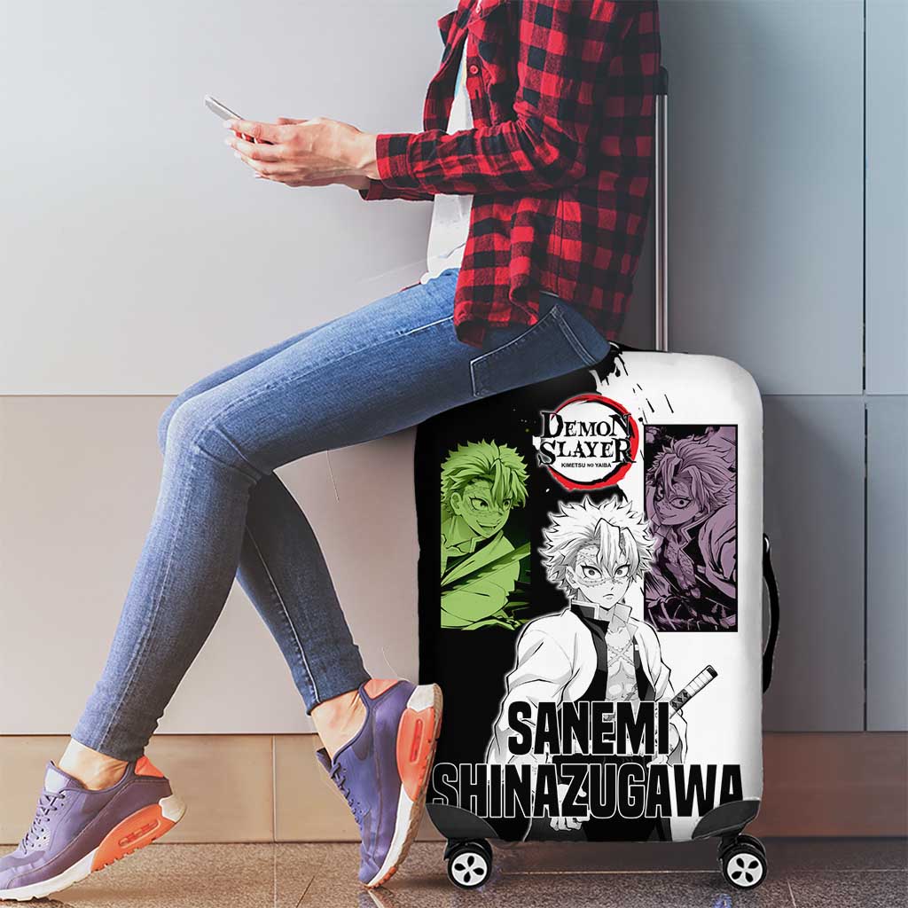 Sanemi Shinazugawa from Demon Slayer Luggage Cover with Black and White Split Background and Intense Battle-Ready Manga Style Design - The Mazicc