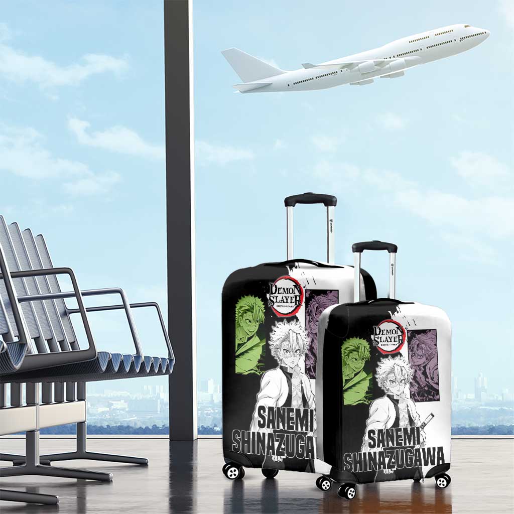 Sanemi Shinazugawa from Demon Slayer Luggage Cover with Black and White Split Background and Intense Battle-Ready Manga Style Design - The Mazicc